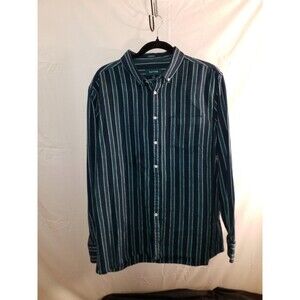 TAYLRD MENS GREEN/BLU STRIPPED DRESS SHIRT SZ L